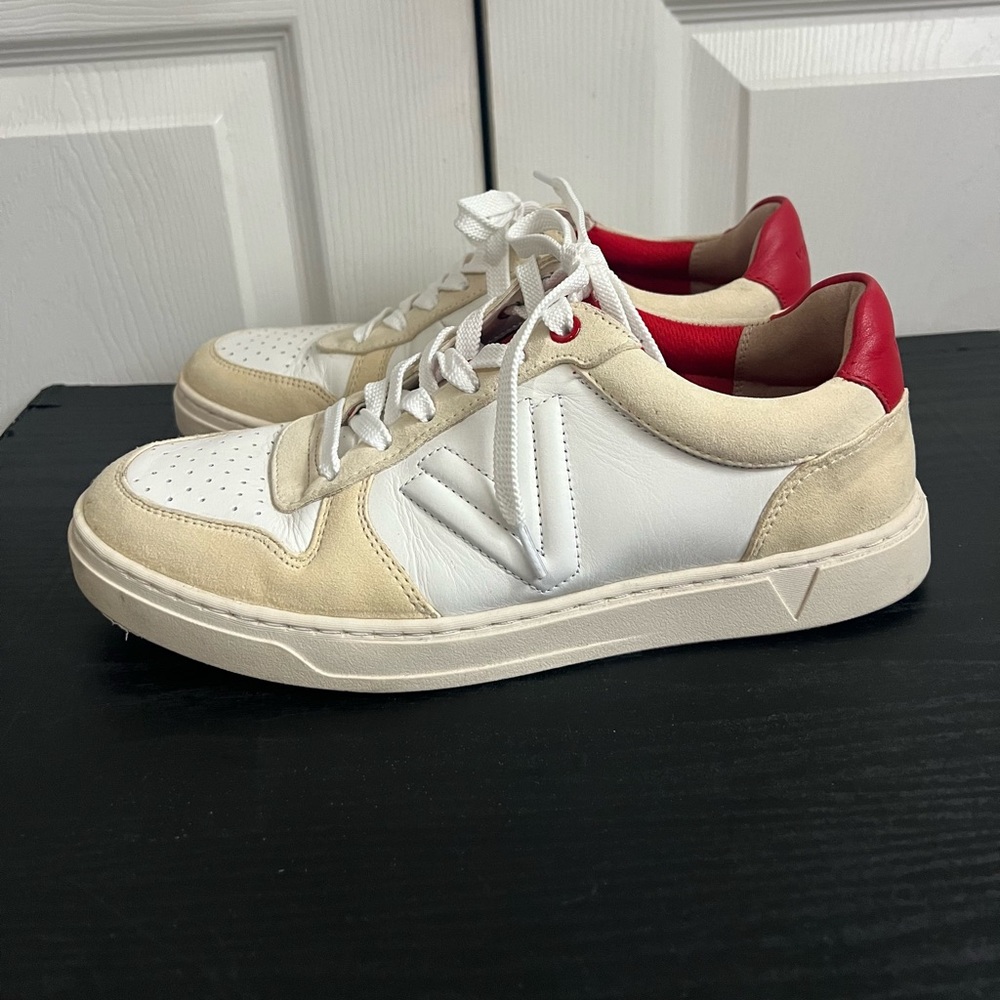 Vionic Shoes Mens 7 Lucas Court Lace Up Sneakers White Red Leather Casual